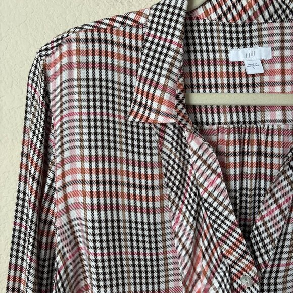 J. Jill Glen Plaid Ruffle Front Button Up Long Sleeve Shirt Blouse Top - Picture 6 of 11
